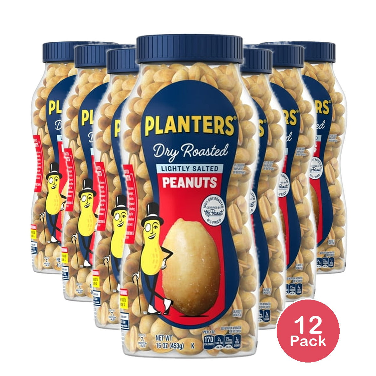 Planters Peanuts, Dry Roasted, Lightly Salted, 16 OZ (Pack of 12)