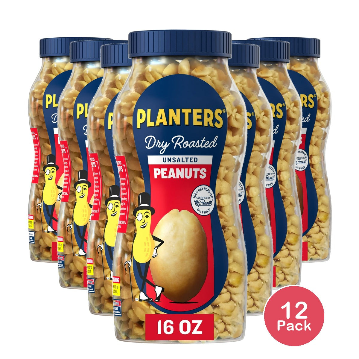Planters Unsalted Dry Roasted Peanuts 16 OZ (Pack of 12)