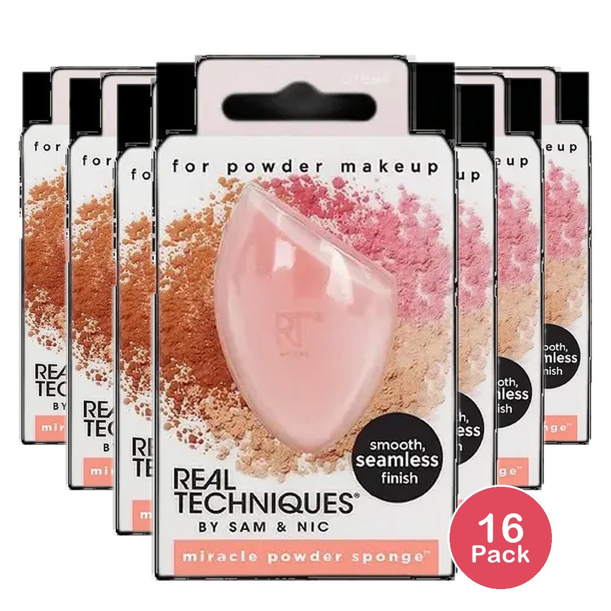 Real Techniques Miracle Powder Sponge Makeup Blending Sponge For Powder Products Set Makeup For Natural Finish & Cloud Skin Buildable Coverage Velvet Material Latex-Free Foam 1 Count 0.35Oz (Pack Of 16)