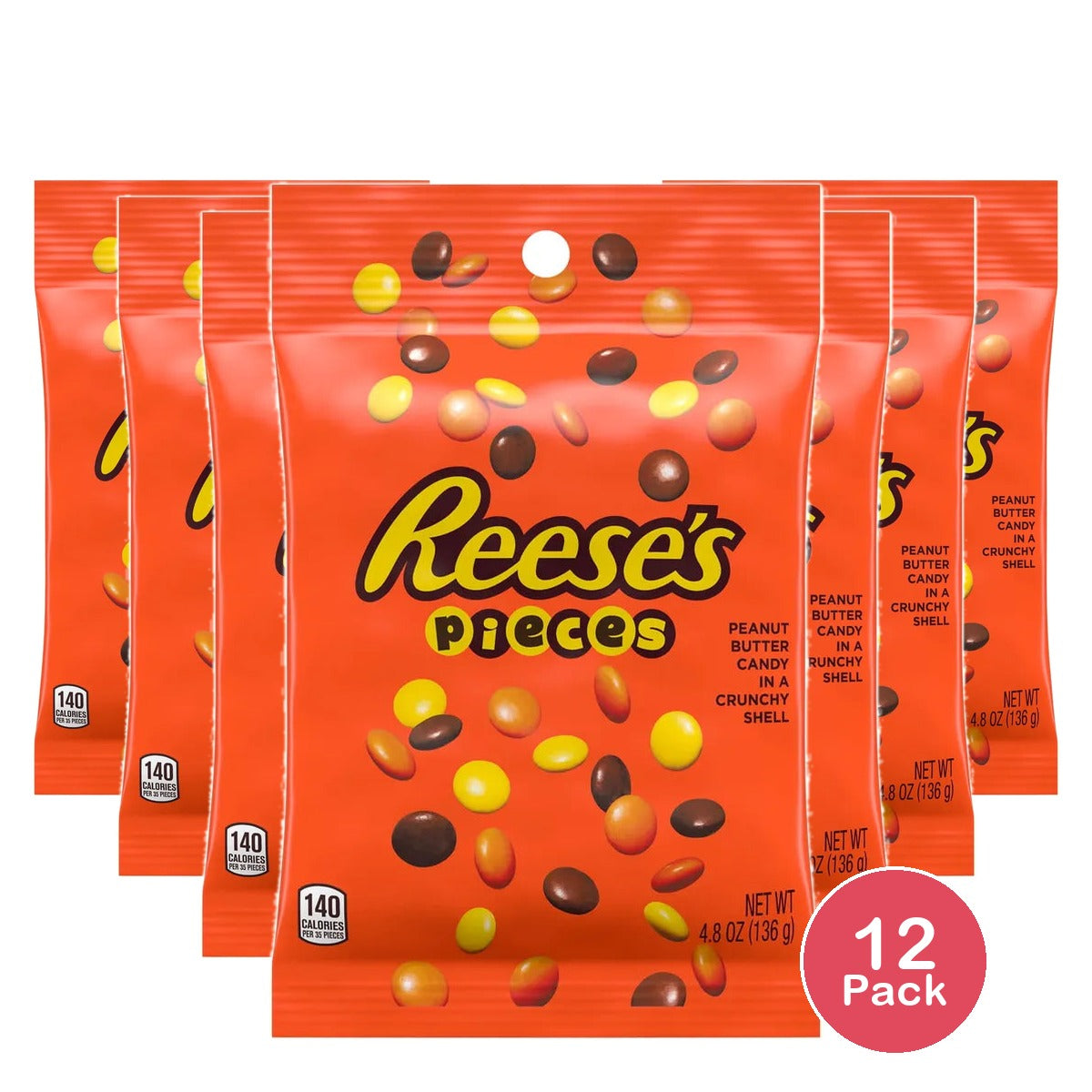 Reese's Pieces Peanut Butter in a Crunchy Shell Candy, Bag 4.8 oz (Pack of 12)