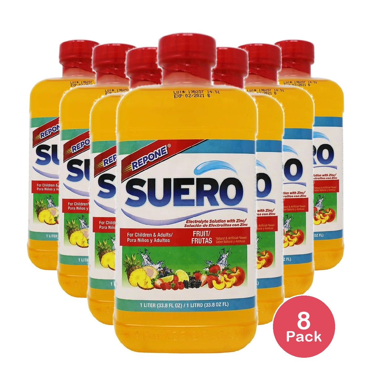 Repone Suero Electrolyte Solution Fruit 33.8 Oz (Pack of 8)