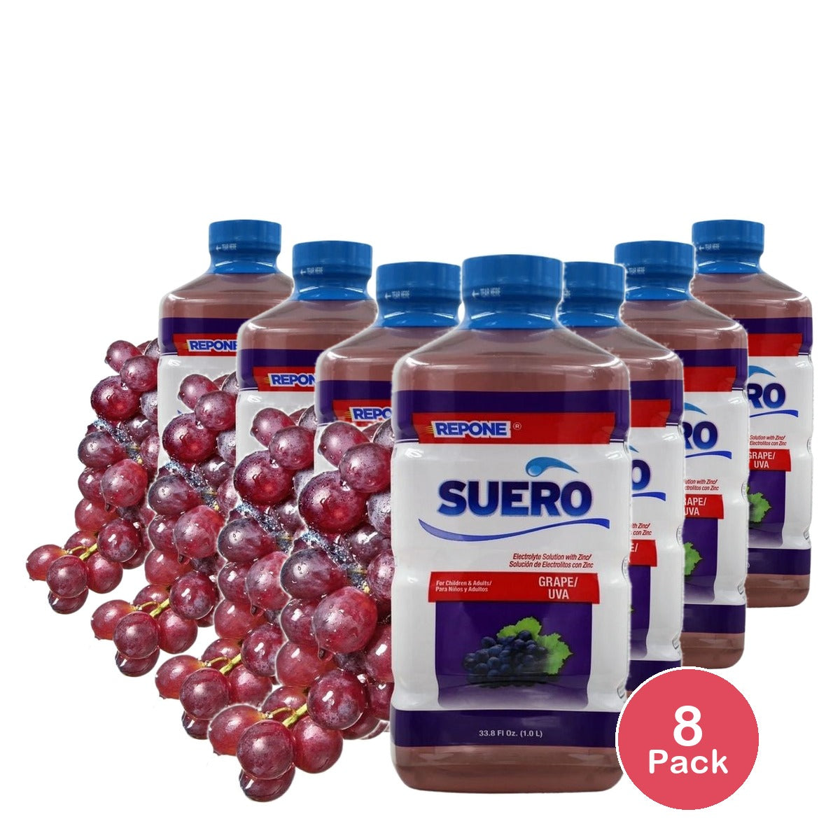 Repone Suero Electrolyte Solution Grape 33.8 Oz (Pack of 8)