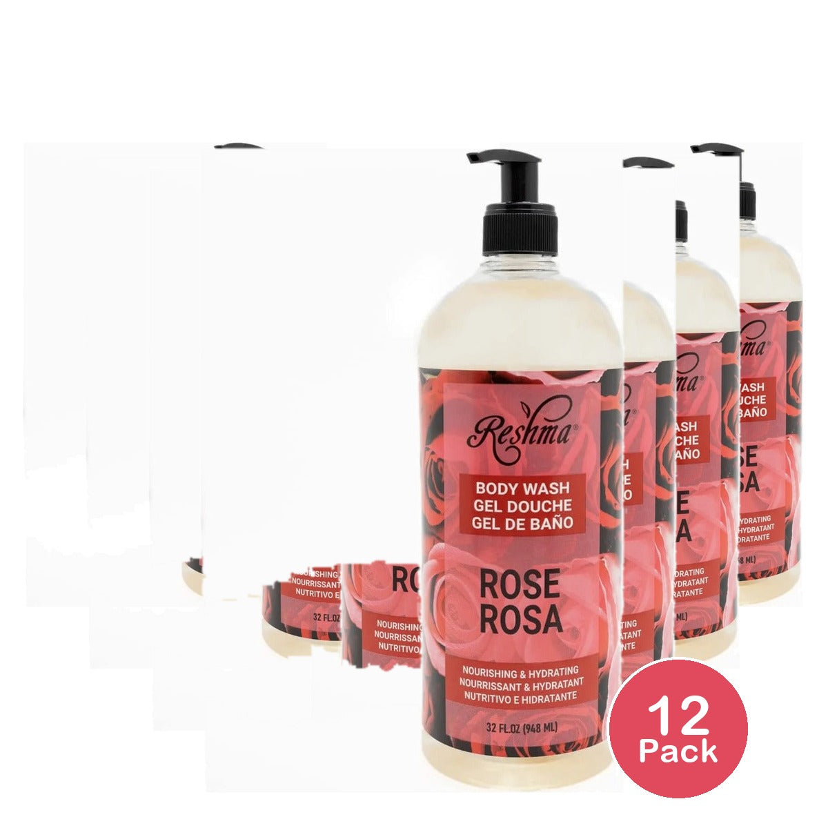 Reshma Beauty Rose Body Wash 32 Oz (Pack of 12)