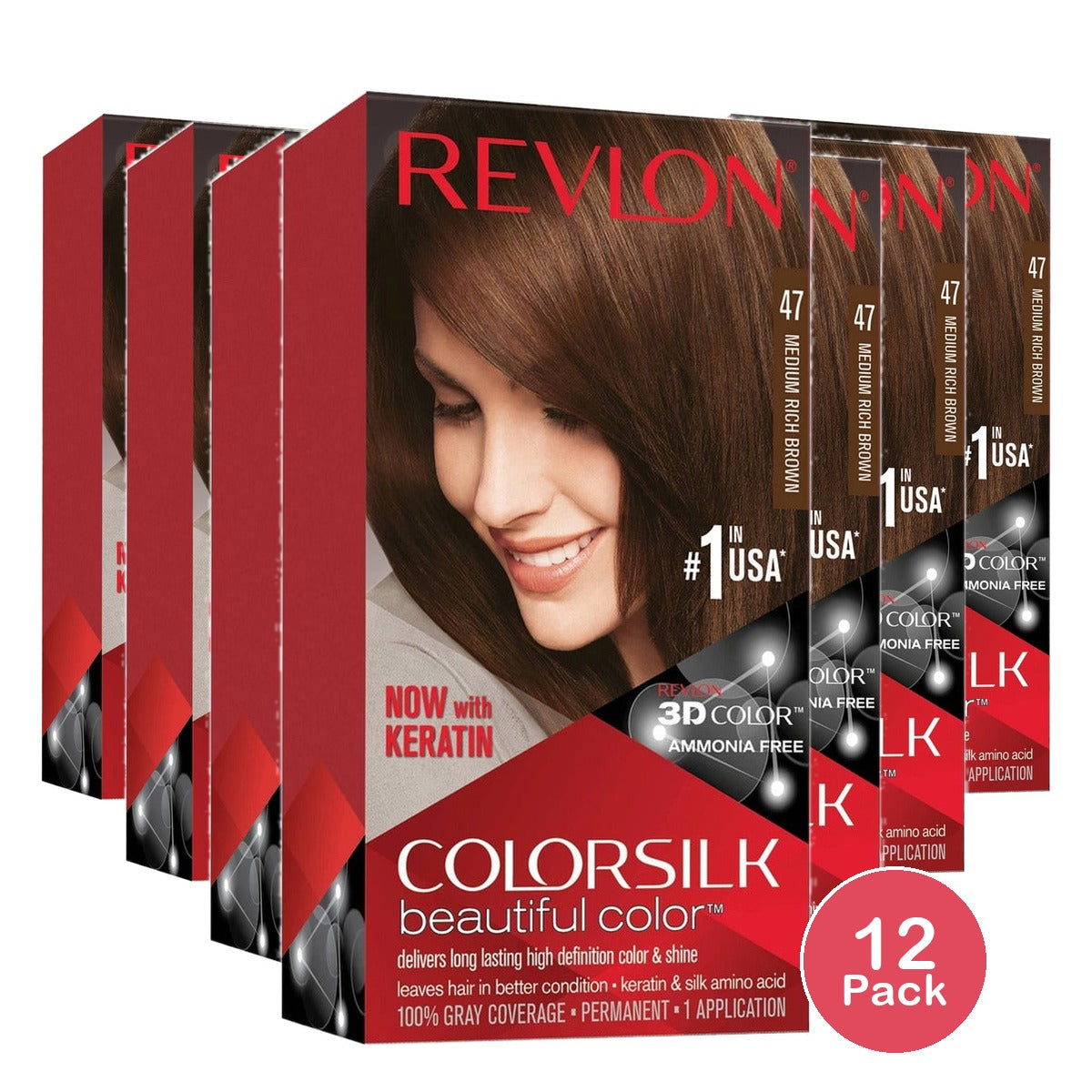 Revlon ColorSilk Beautiful Color 47 Medium Rich Brown (Pack of 12)