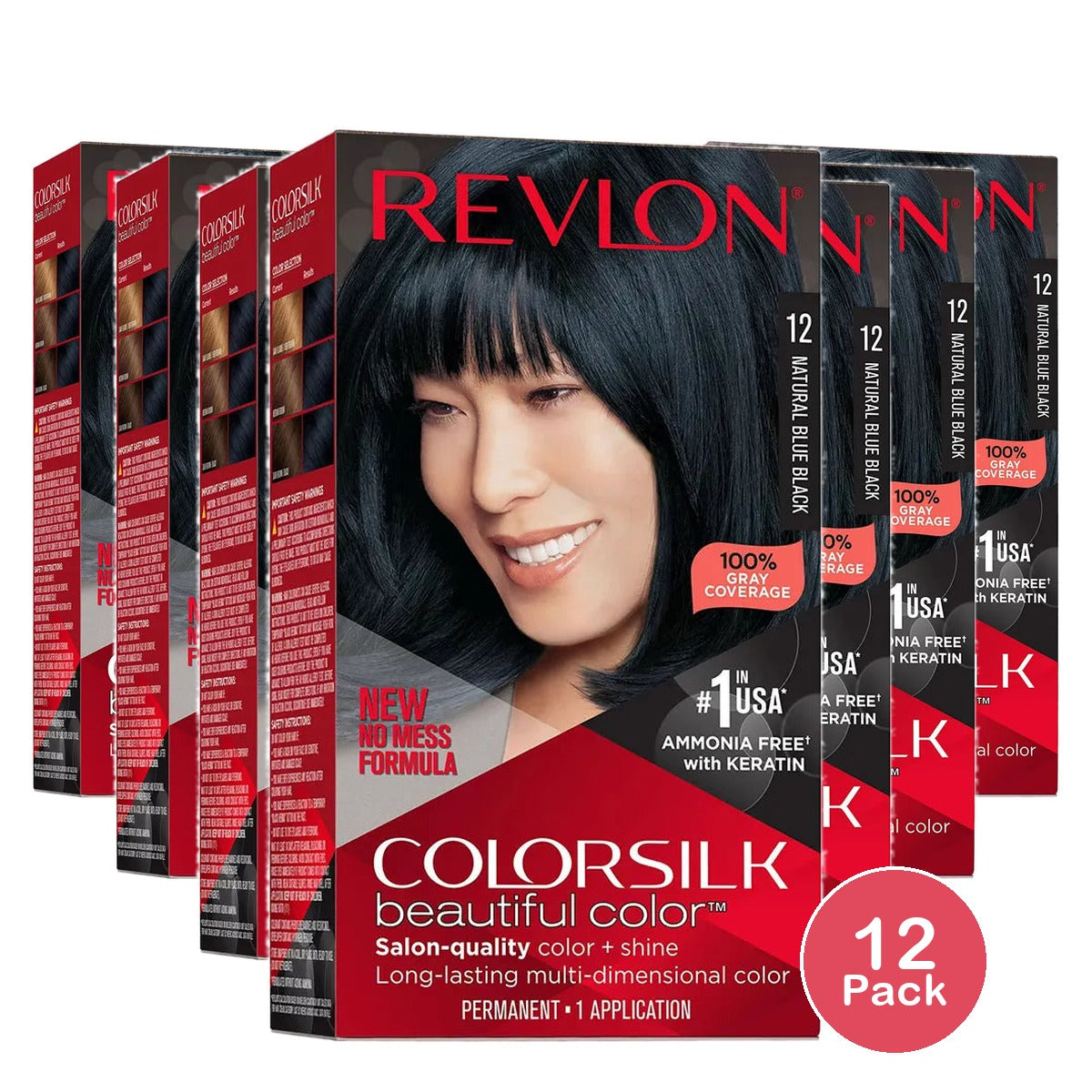Revlon Colorsilk Beautiful Color Permanent Hair Color Natural Blue Black 48oz (Pack of 12)