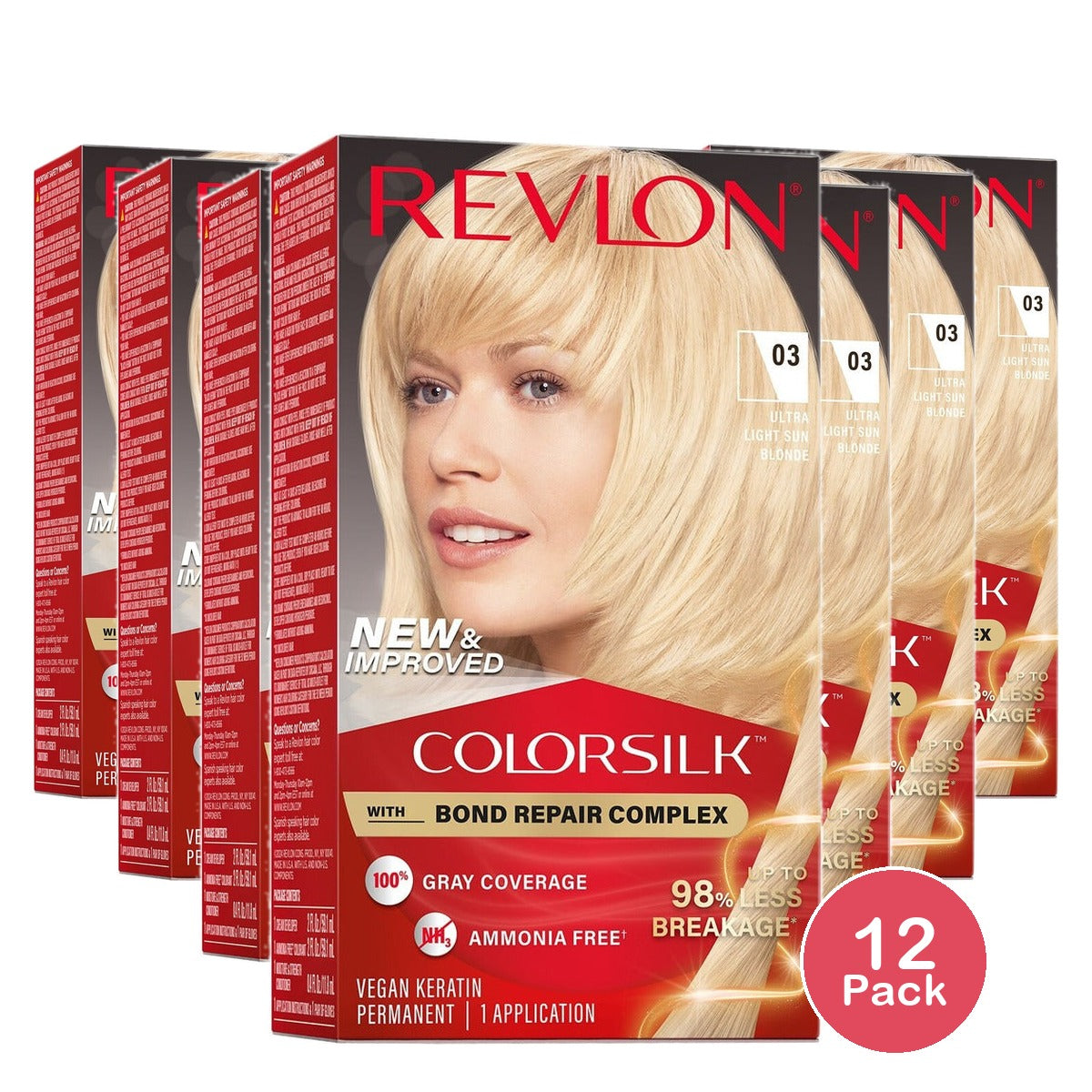 Revlon ColorSilk Permanent Hair Color 03 Ultra Light Sun Blonde (Pack of 12)