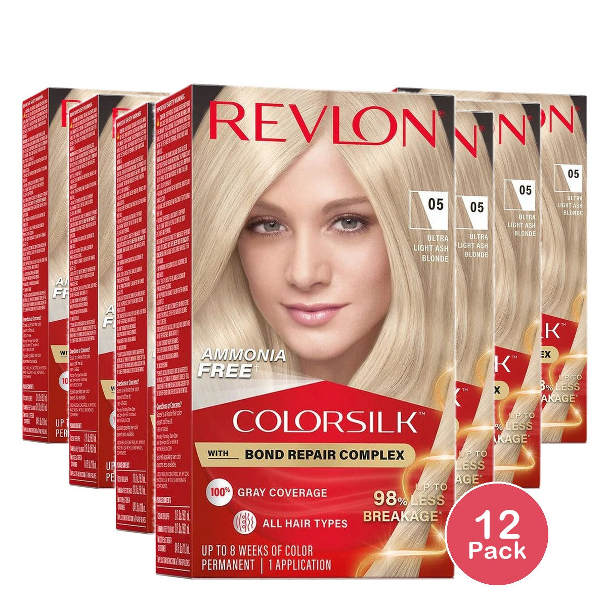 Revlon ColorSilk Permanent Hair Color 05 Ultra Light Ash Blonde (Pack of 12)