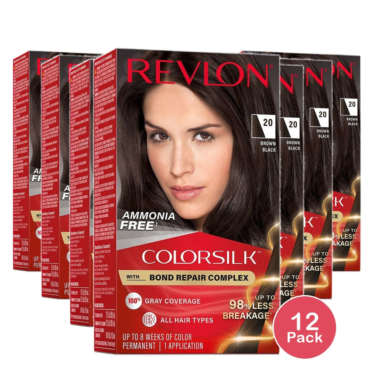 Revlon ColorSilk Permanent Hair Color 20 Brown Black 4.4 Oz (Pack of 12)