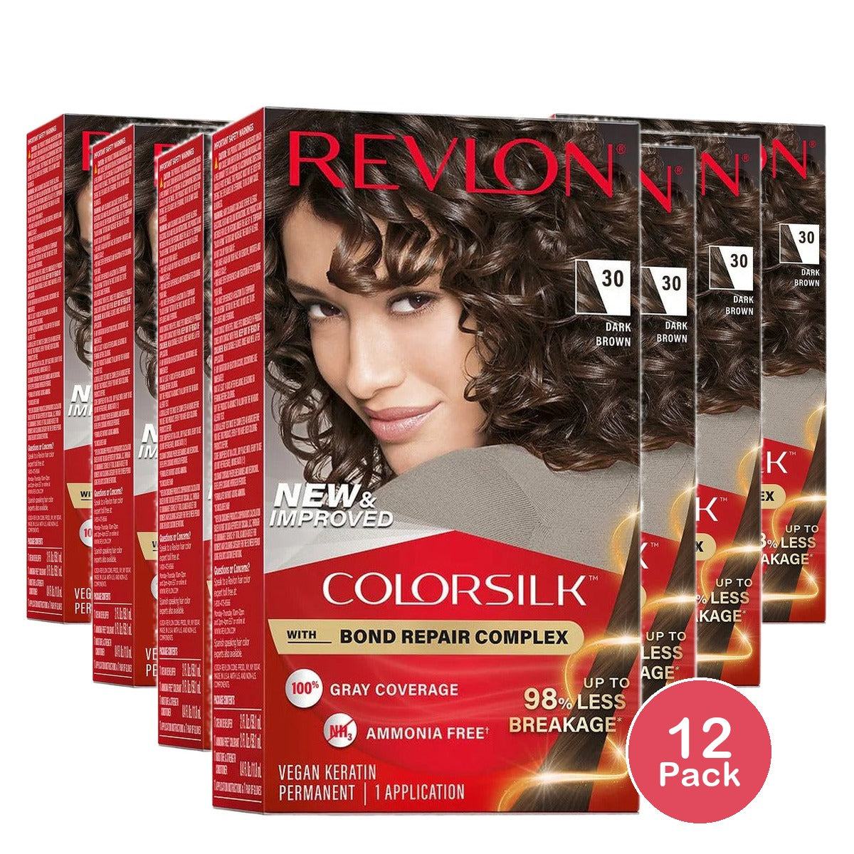 Revlon ColorSilk Permanent Hair Color 30 Dark Brown 4.4 Oz (Pack of 12)