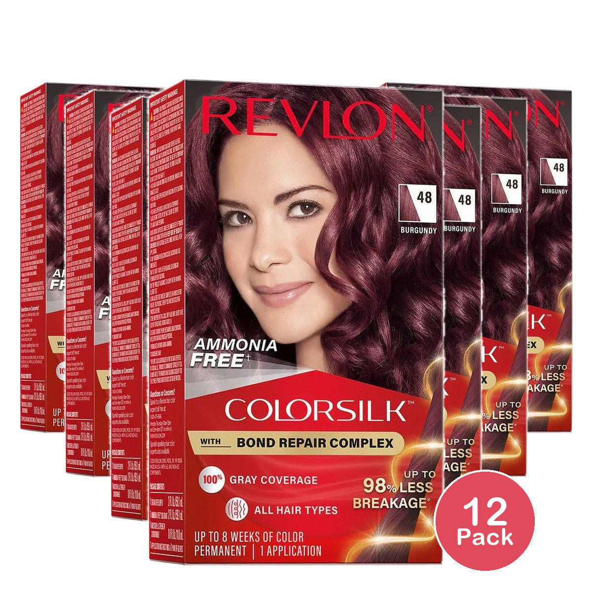 Revlon ColorSilk Permanent Hair Color 48 Burgundy 4.4 Oz (Pack of 12)