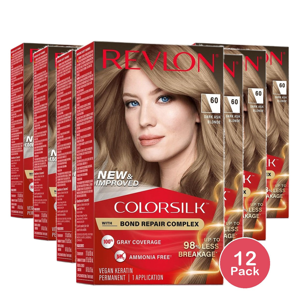 Revlon ColorSilk Permanent Hair Color 60 Dark Ash Blonde (Pack of 12)