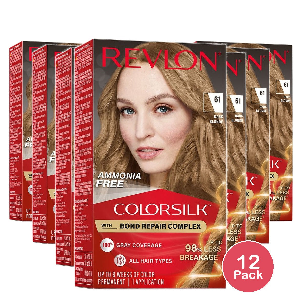 Revlon ColorSilk Permanent Hair Color 61 Dark Blonde 4.4 Oz (Pack of 12)