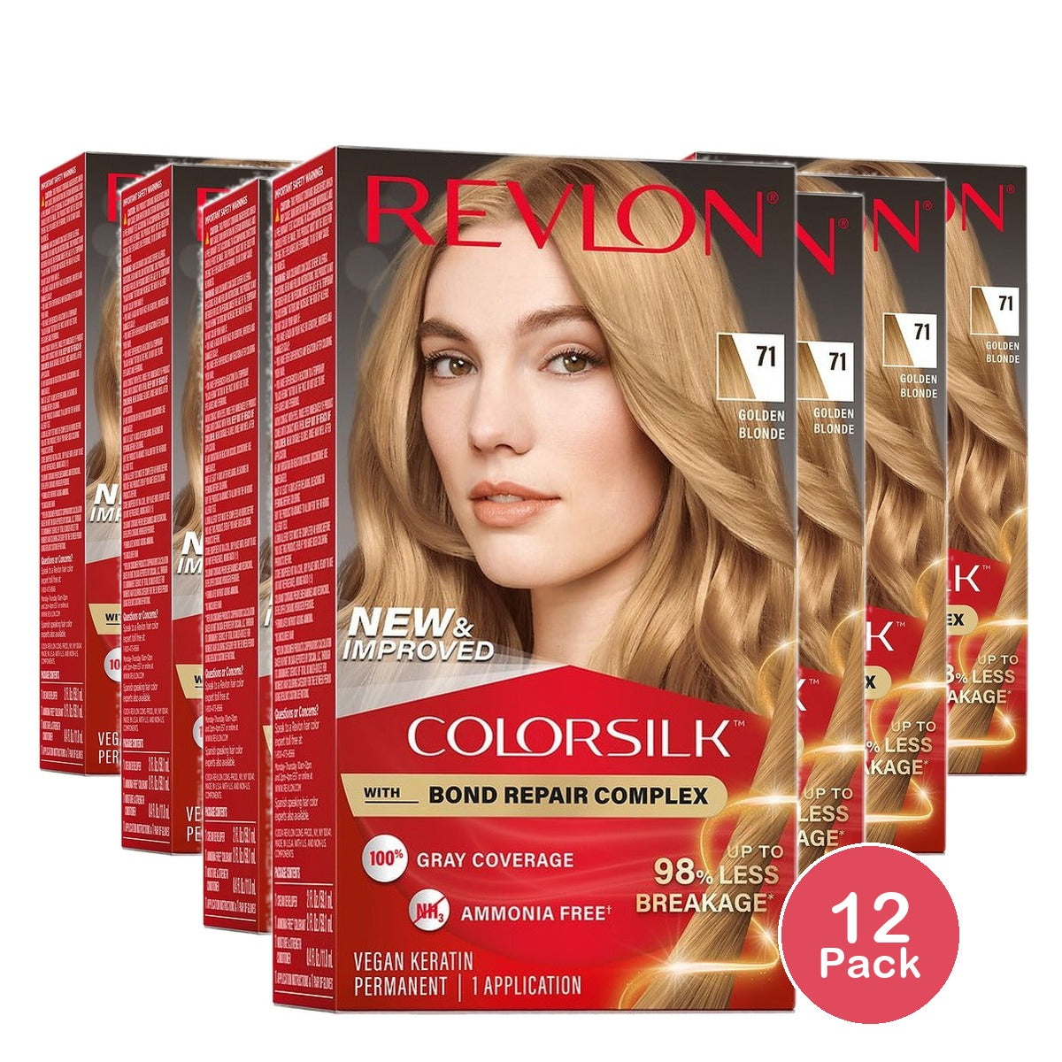Revlon ColorSilk Permanent Hair Color 71 Golden Blonde 4.4 Oz (Pack of 12)