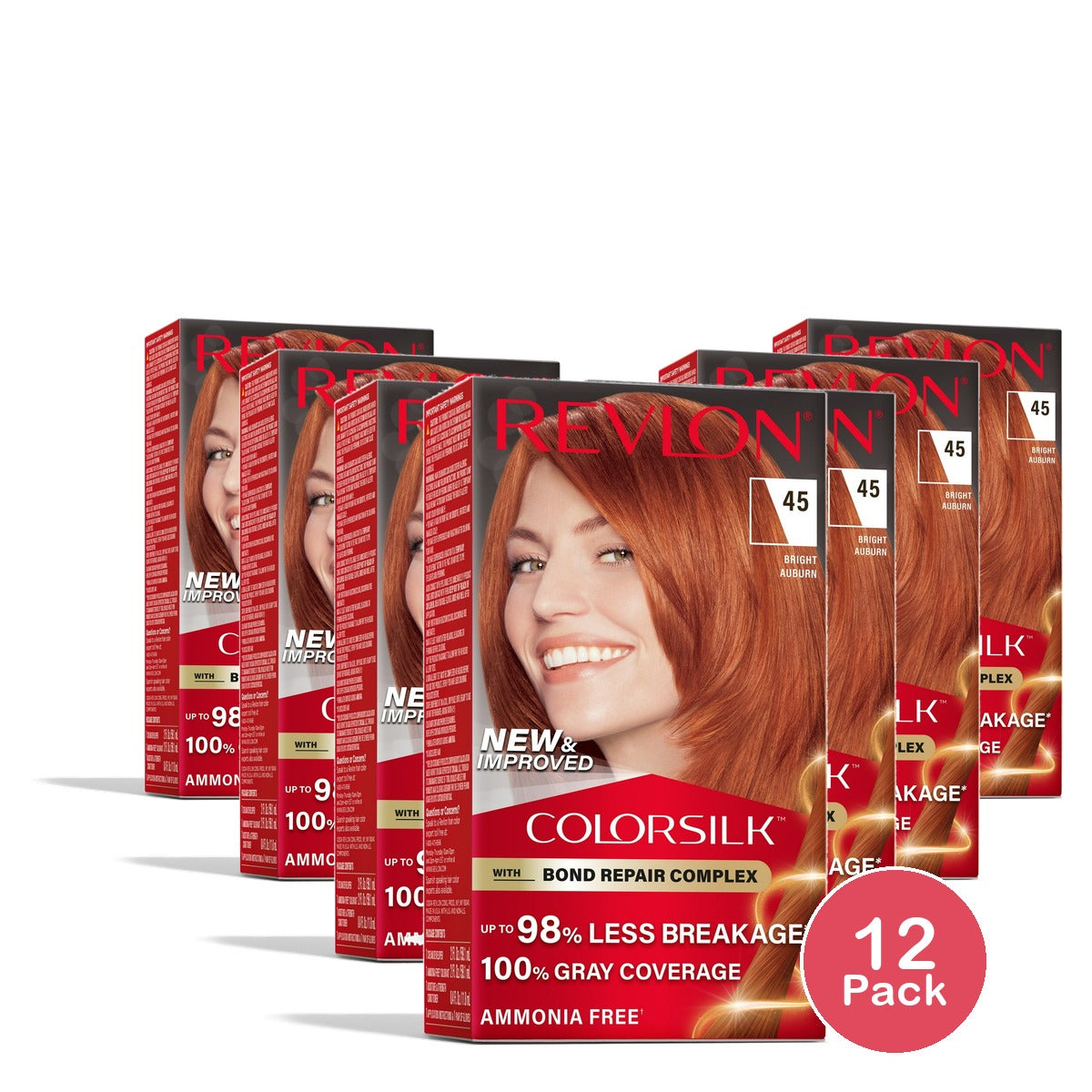 Revlon ColorSilk Permanent Hair Color Bond Repair Complex 45 Bright Auburn (Pack of 12)