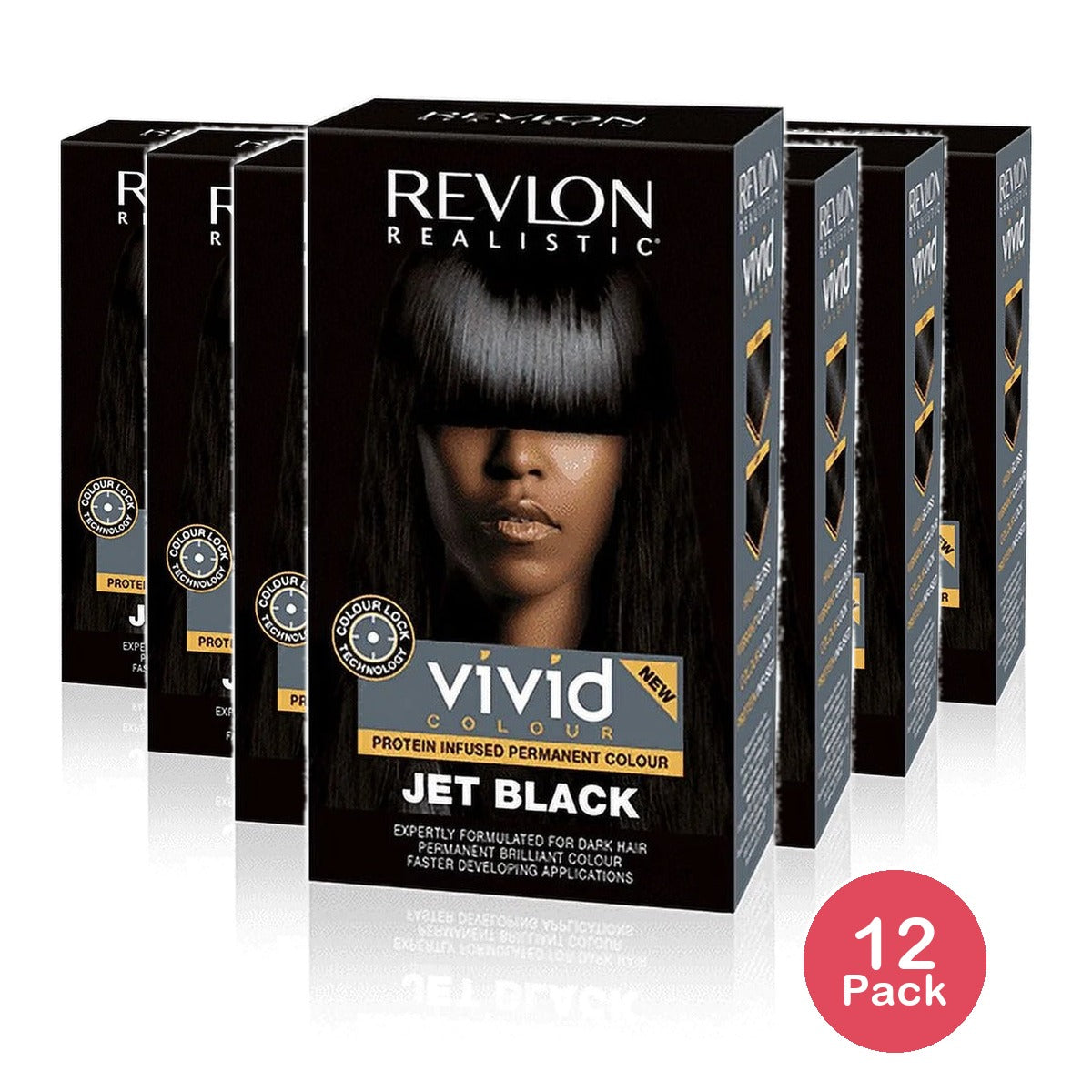Revlon Realistic Vivid Colour Permanent Hair Color Jet Black 3.7 Oz (Pack of 12)