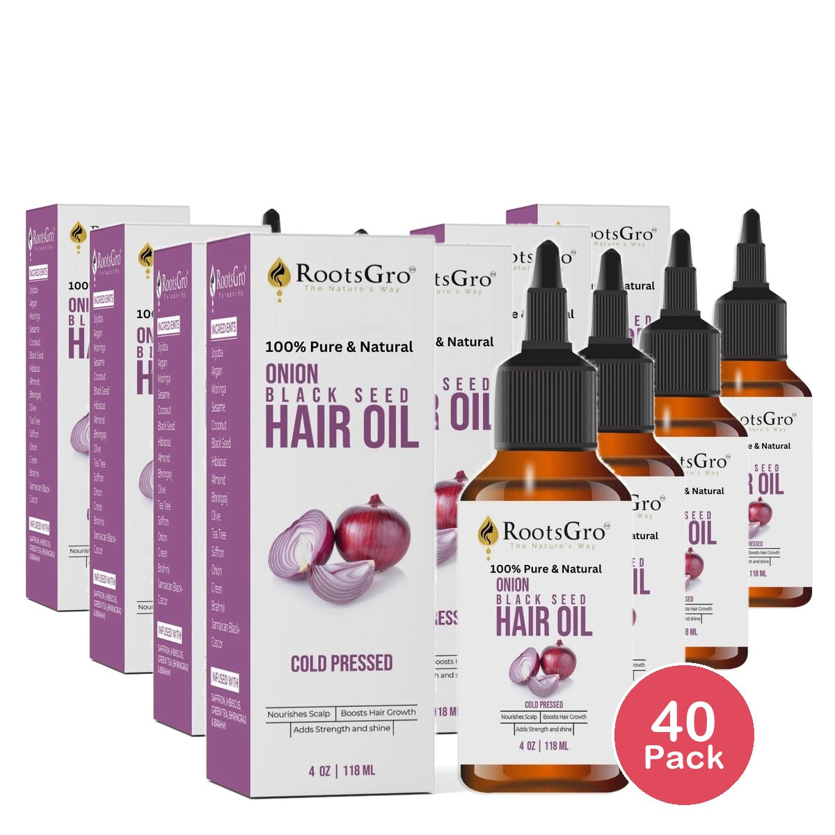 RootsGro Onion Black Seed Oil 4 Oz (Pack of 40)