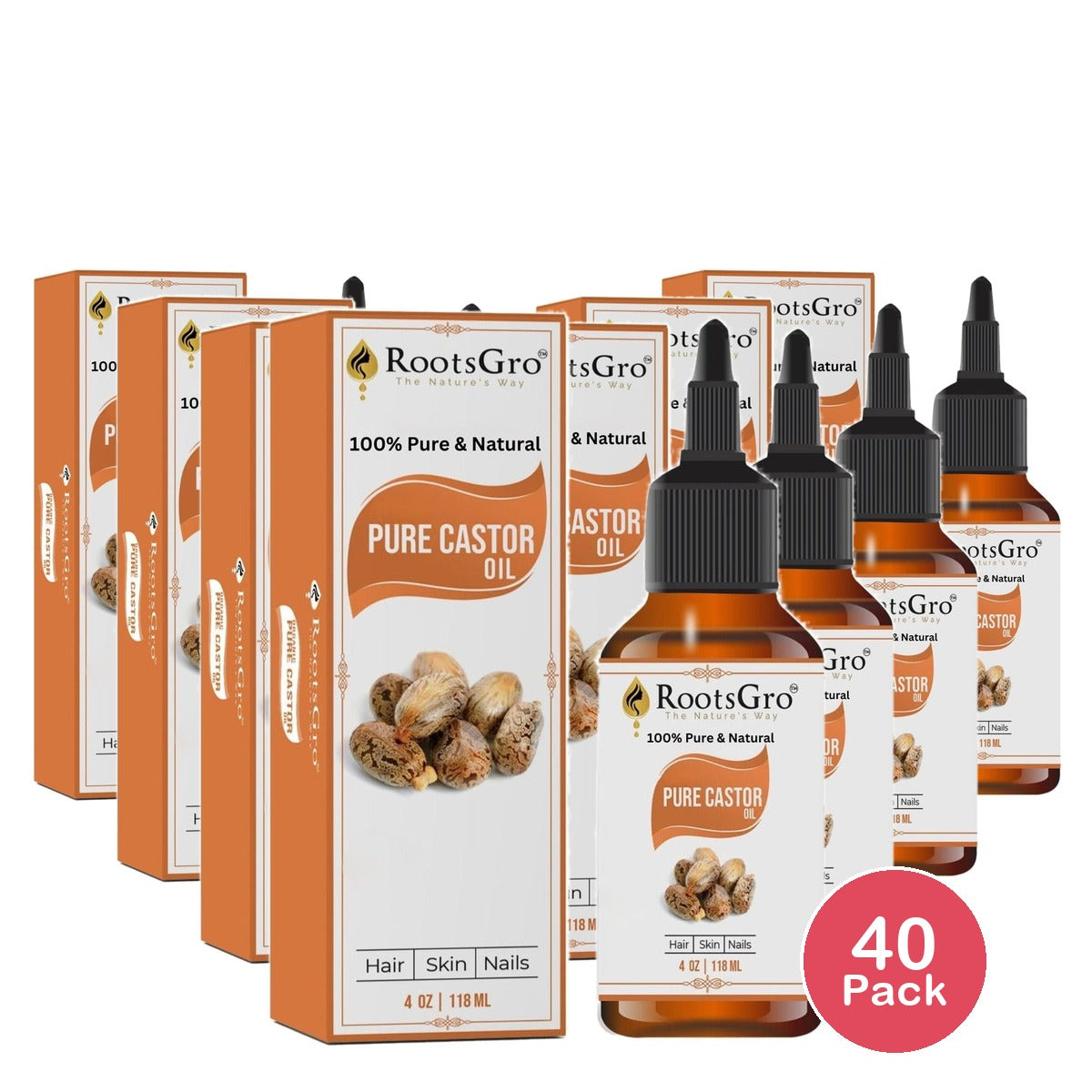 RootsGro Pure Castor Oil 4 Oz (Pack of 40)
