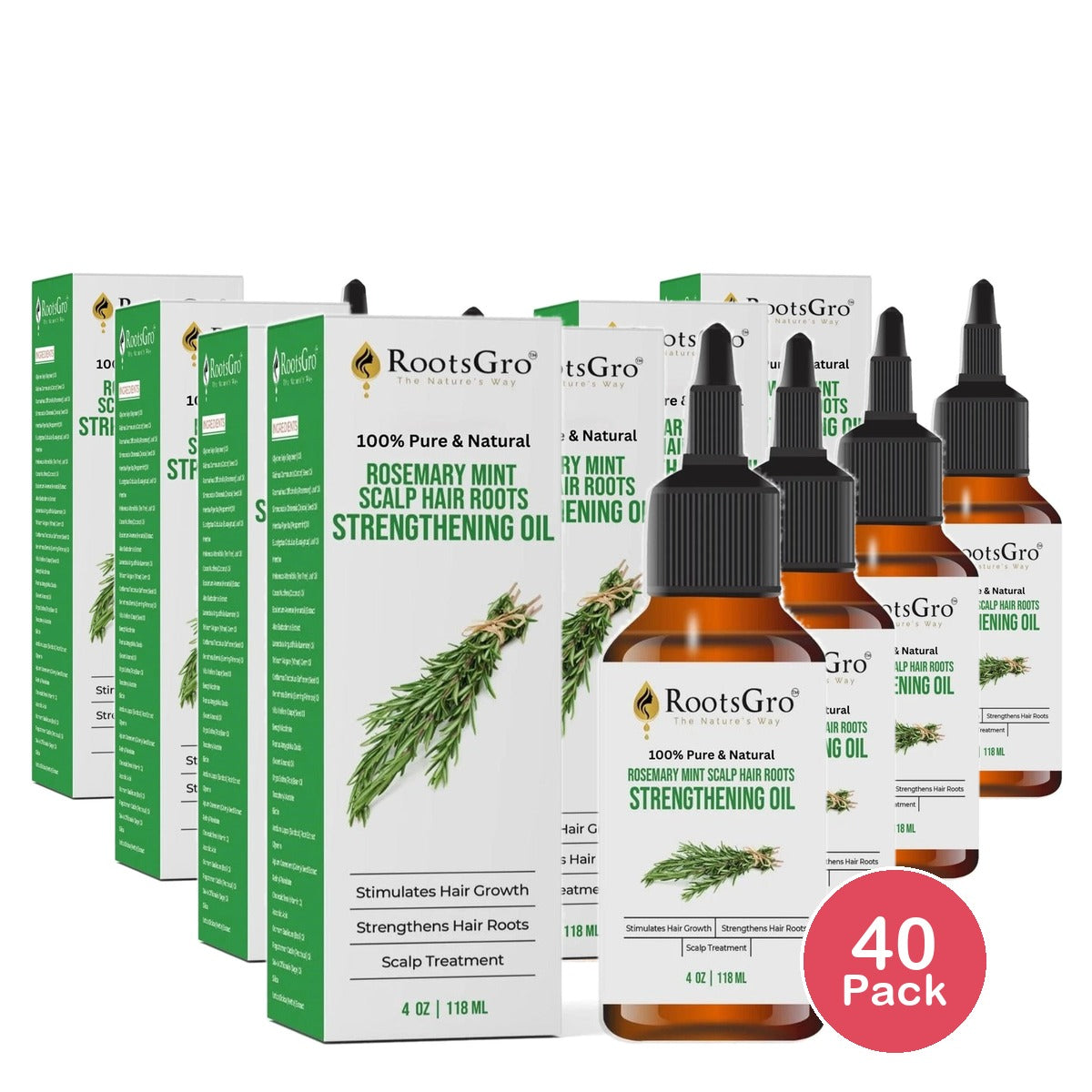 RootsGro Rosemary & Mint Strengthening Hair Oil 4 Oz (Pack of 40)