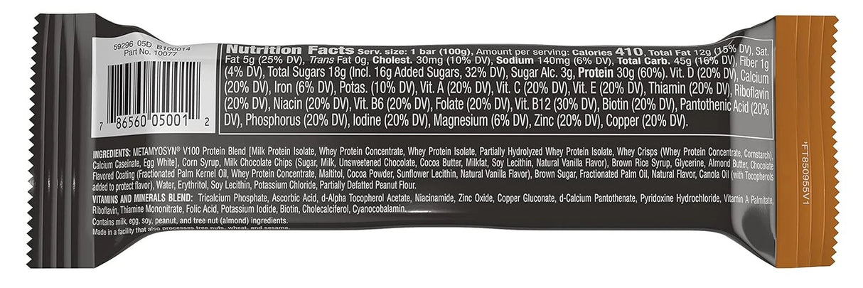 MET-Rx Big 100 Chocolate Chip Cookie Dough Protein Bar, 100g/28g Protein - 3.52 Oz (Pack of 36)