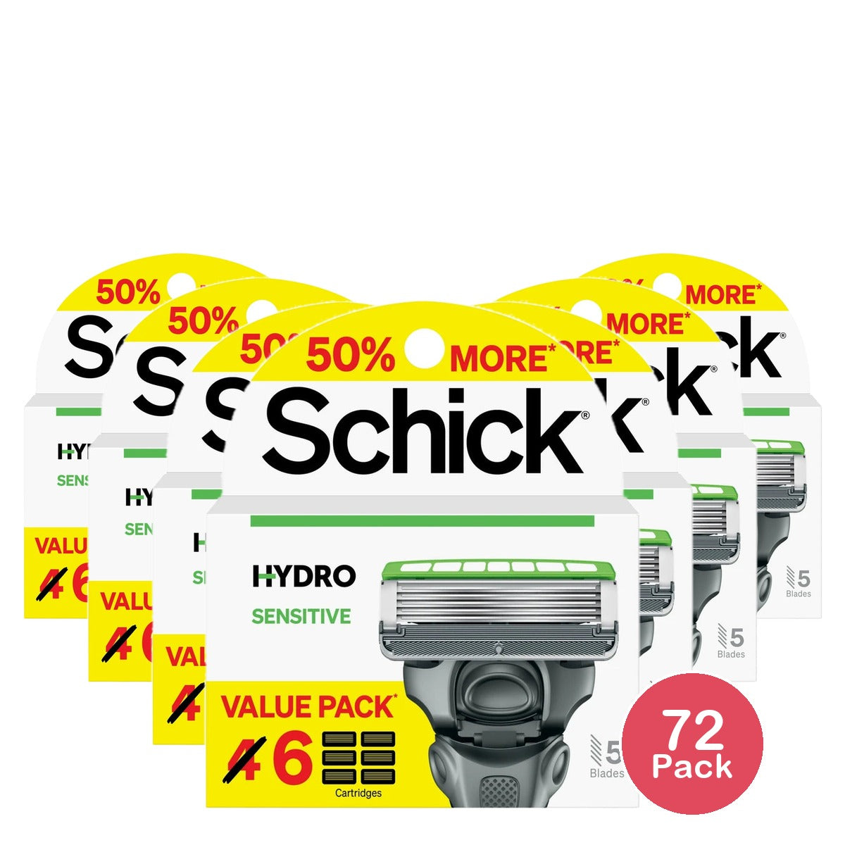 Schick Hydro Sensitive Razor Blade Refills – Men's Razor Refills, Razor Blades for Men - Trial Size – 6 Razor Refills (Pack of 72)