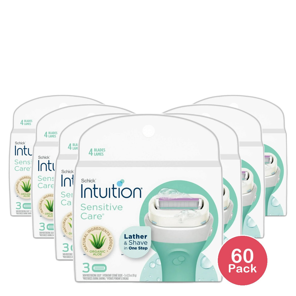 Schick Intuition 4 Blade Sensitive Care Womens Razor Cartridge Refills 5.28oz (Pack of 60)