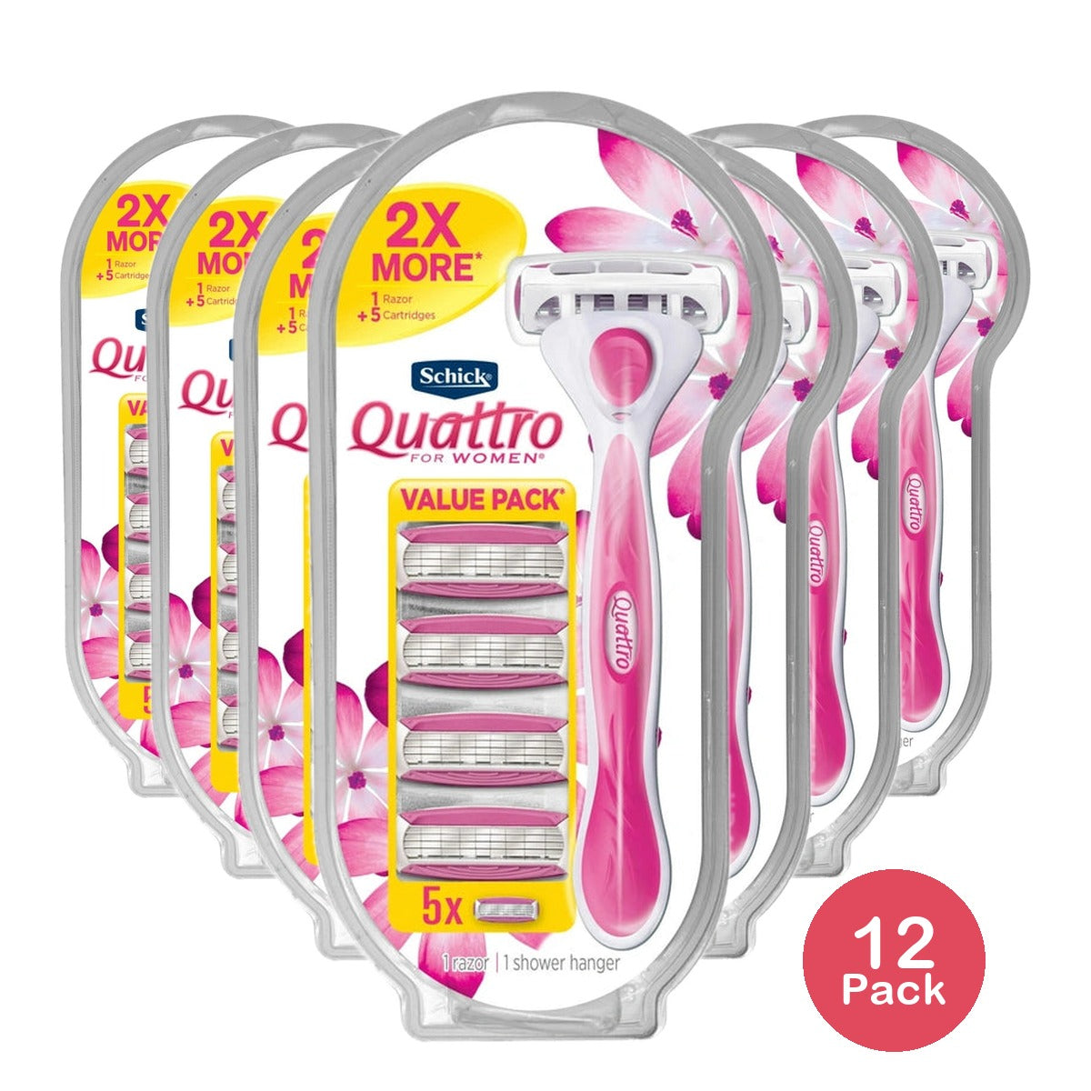 Schick Quattro for Women Women's Razor 1 Razor Handle and 5 Refills Value Pack (Pack of 12)