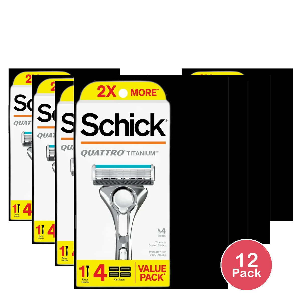 Schick Quattro Titan Razor 1 Pack + 4 Refills 2.89oz (Pack of 12)