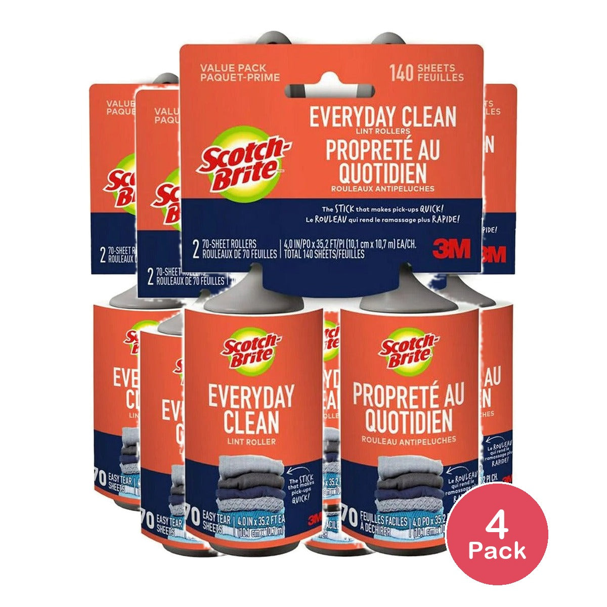 Scotch-Brite Lint Roller 140 Sheets (Pack of 4)