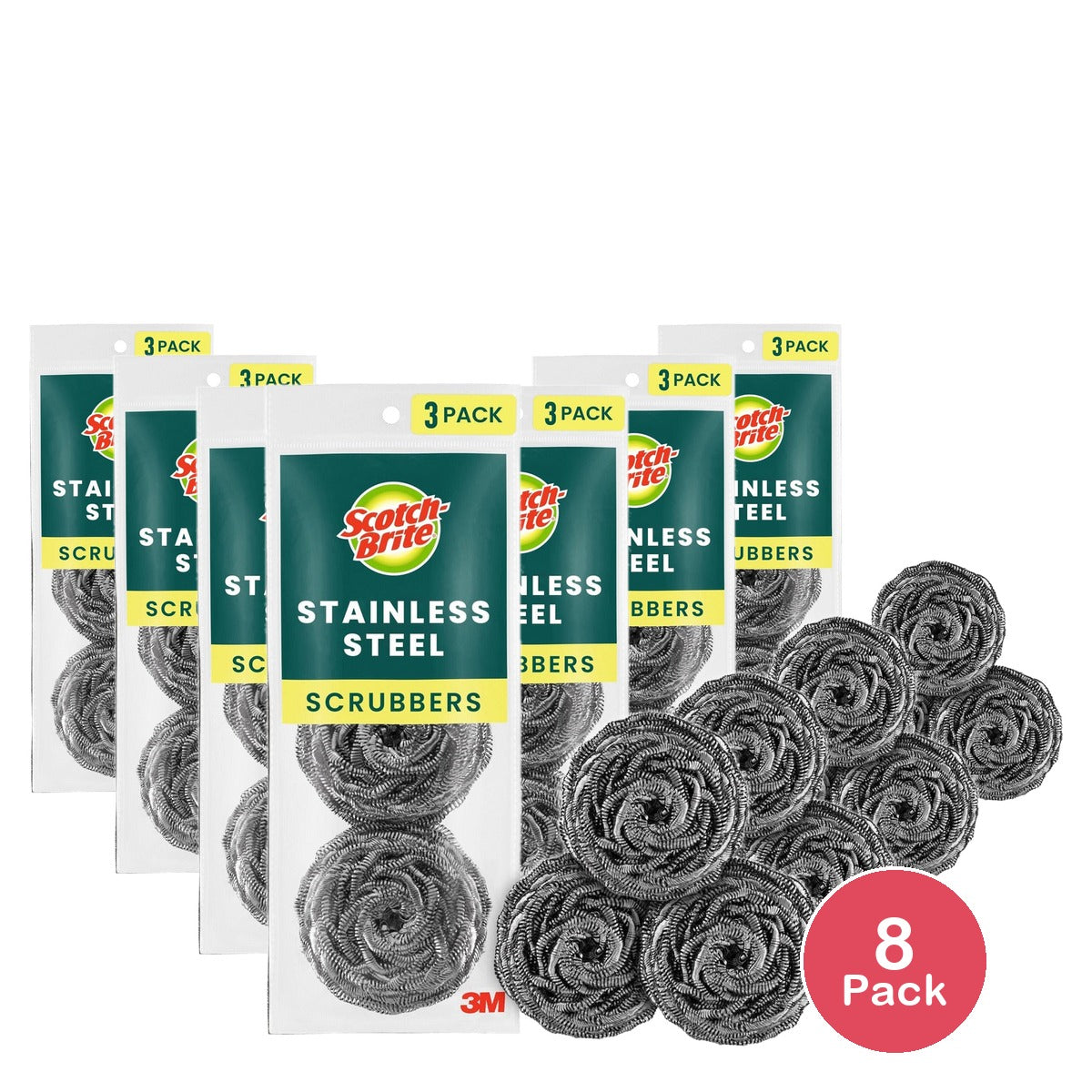 Scotch-Brite Stainless Steel Scrubbing Pads 1 Pack (Pack of 8)