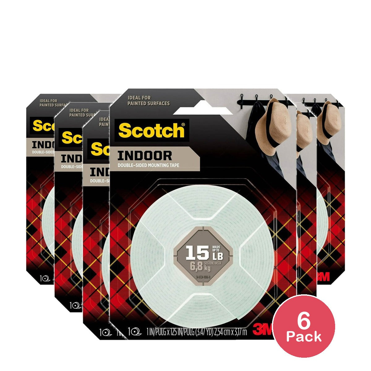 Scotch Indoor Double-Sided Mounting Tape 1 In X 125 In (Pack of 6)