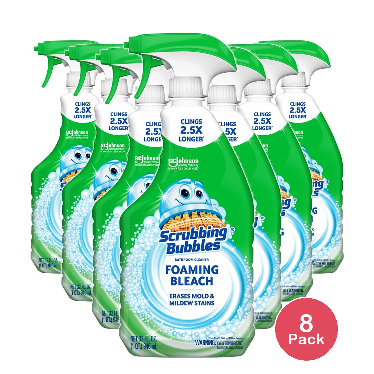Scrubbing Bubbles Foaming Bleach Bathroom Cleaner Trigger Bottle Fresh Scent 32 oz (Pack of 8)