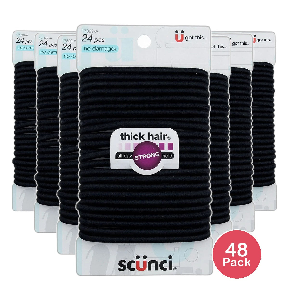Scunci Effortless Beauty Thick Hair No-damage Black Elastics 5mm 0.8Oz (Pack of 48)
