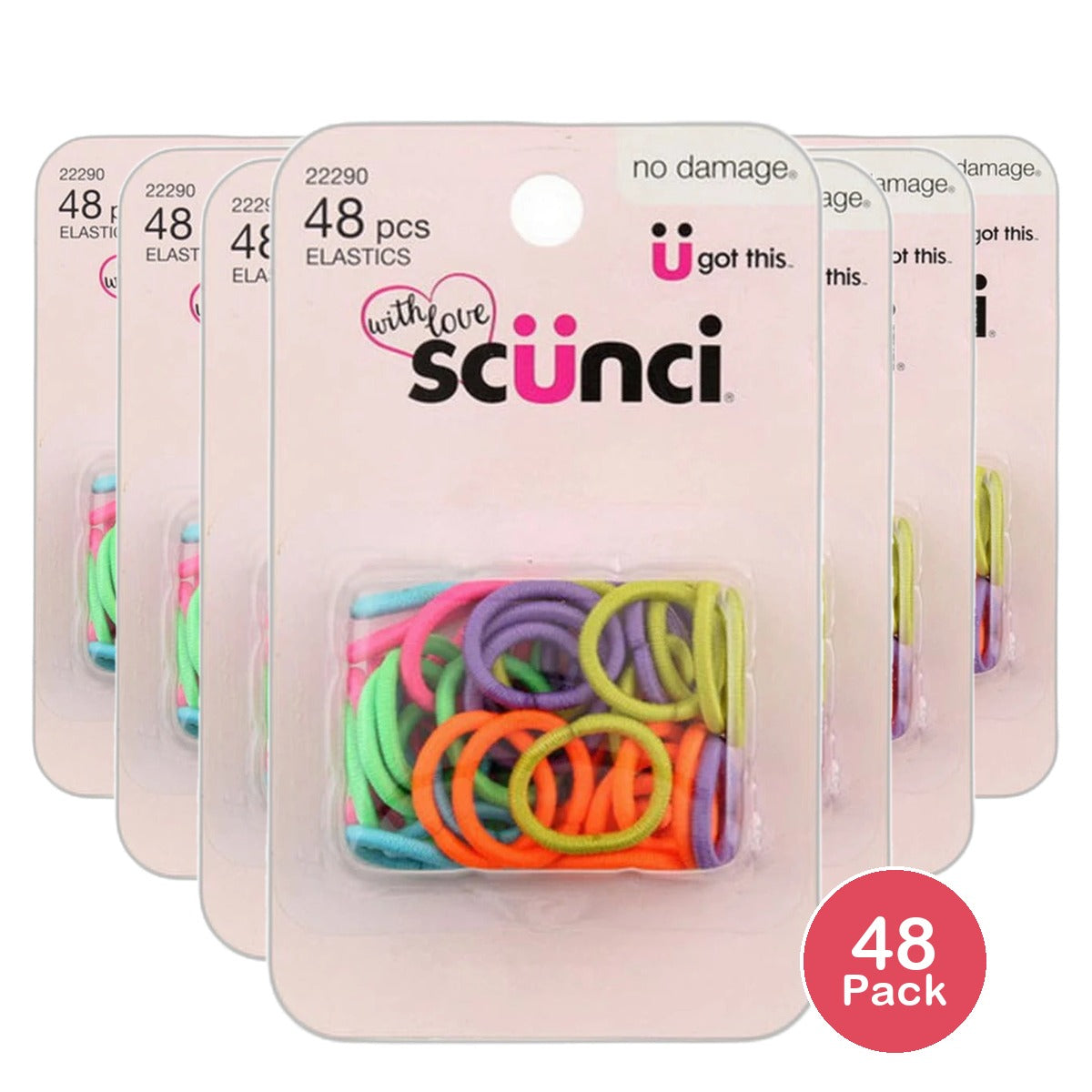Scunci With Love No Damage Hair Elastics Polybands 2 Mm Assorted 0.32Oz (Pack Of 48)