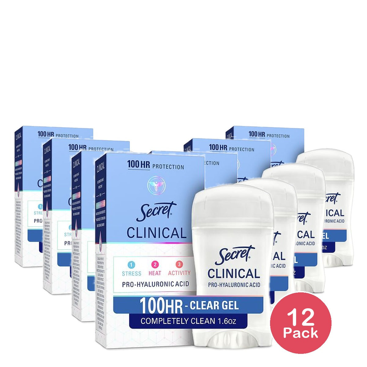 Secret Clinical Strength Antiperspirant & Deodorant Clear Gel - Completely Clean (Pack of 12)