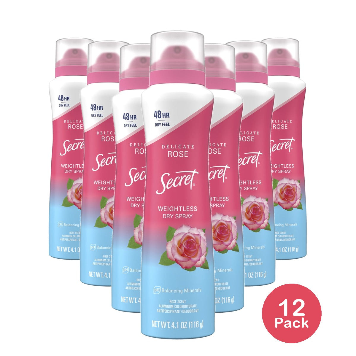 Secret Dry Spray Female Antiperspirant Deodorant Wild Rose and Argan Oil 4.1 OZ (Pack of 12)