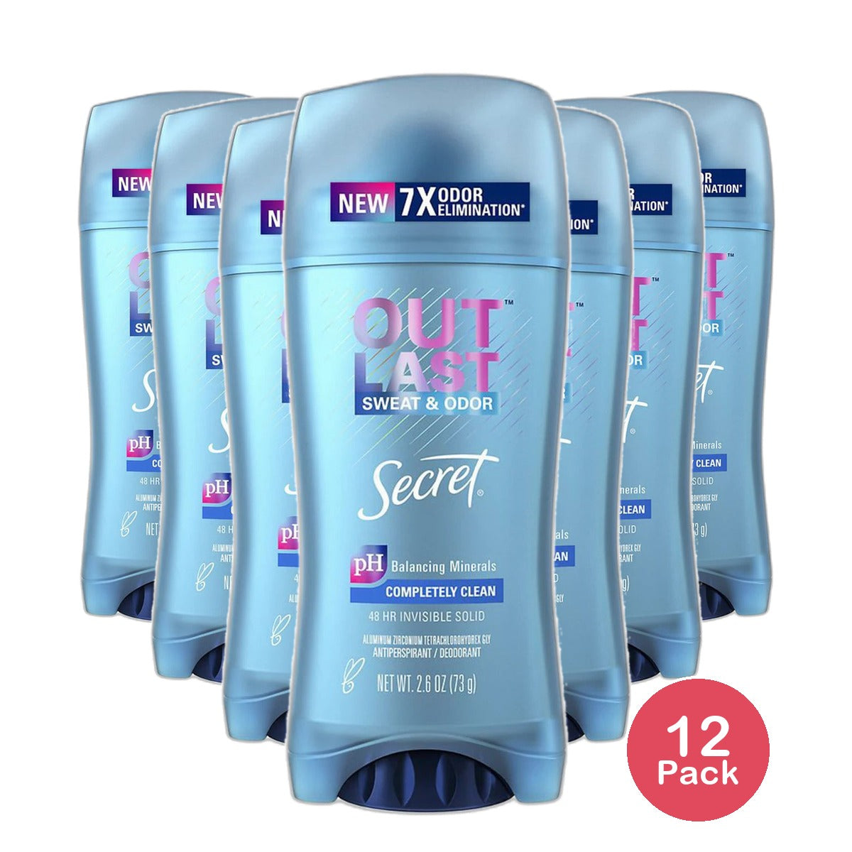 Secret Outlast Antiperspirant Deodorant Invisible Solid Completely Clean 2.6Oz (Pack of 12)