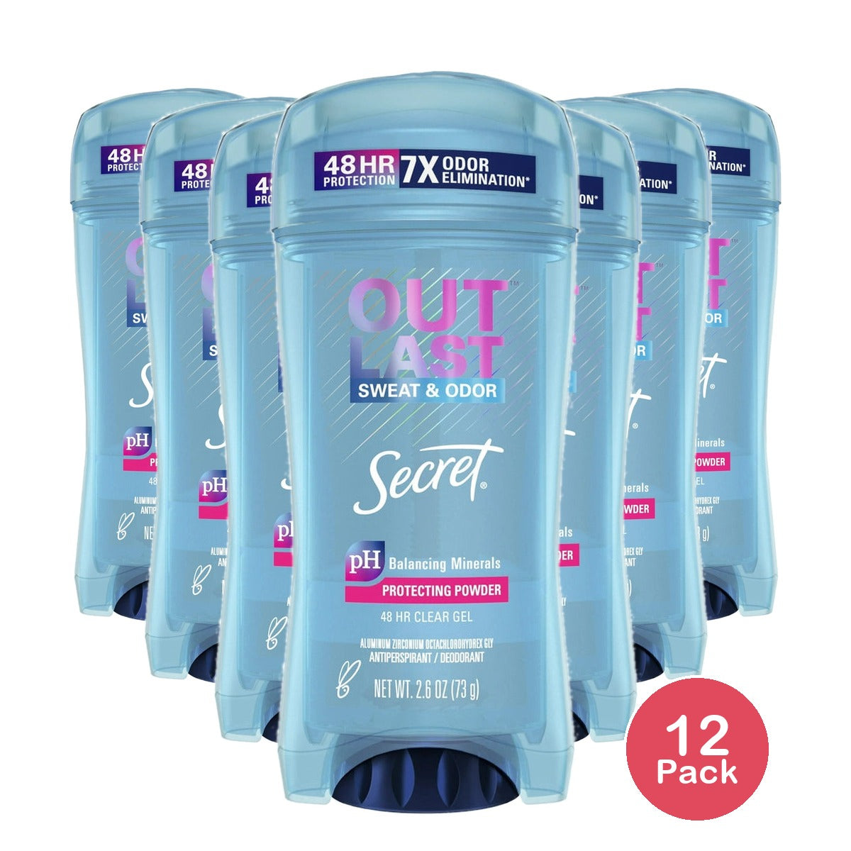 Secret Outlast Clear Gel Antiperspirant Deodorant for Women Protecting Powder 2.6 OZ (Pack of 12)