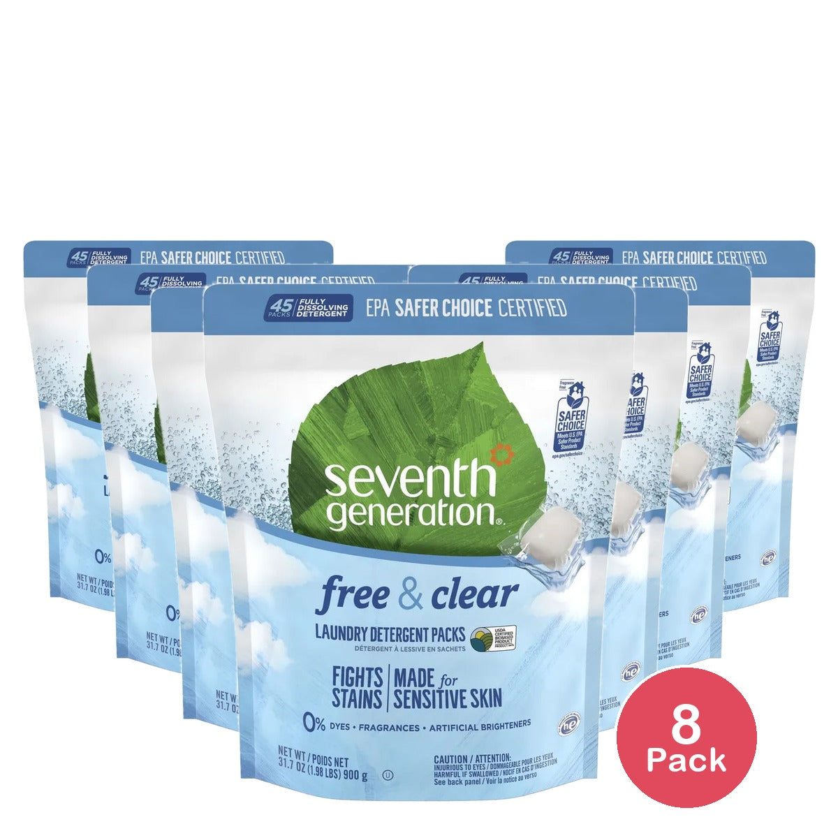 Seventh Generation Free And Clear Laundry Detergent Packs 31.7oz (Pack of 8)