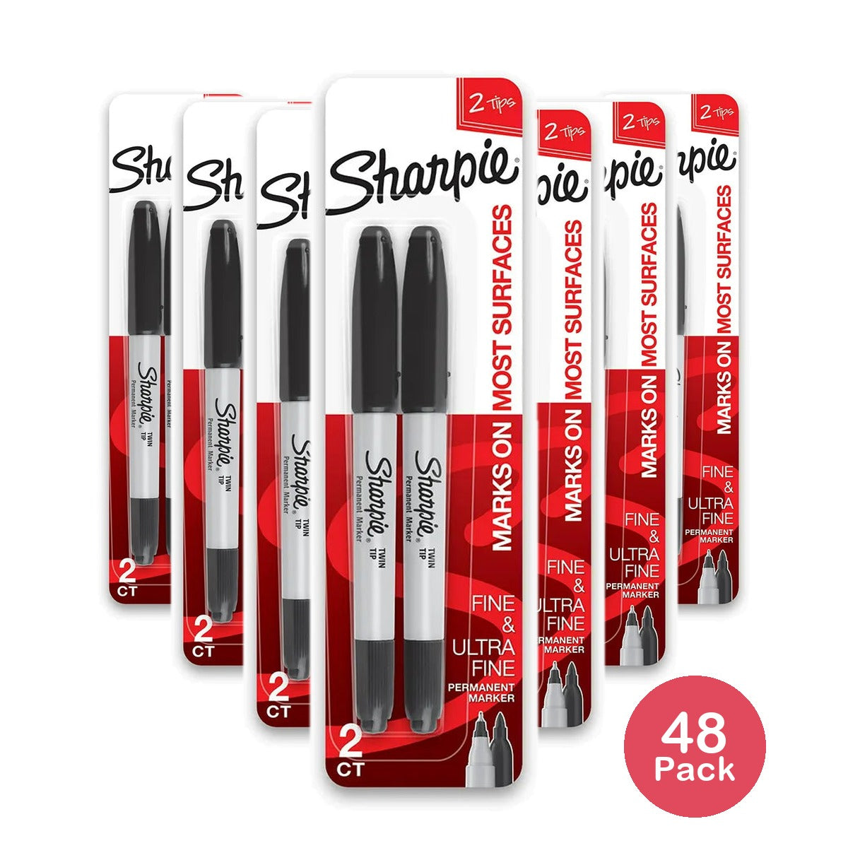 Sharpie 2Pk Permanent Markers Twin Tip Black 0.32Oz (Pack Of 48)