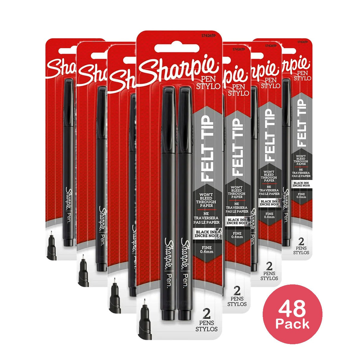 Sharpie Pens Felt Tip Pens Fine Point Black 0.704oz (Pack of 48)