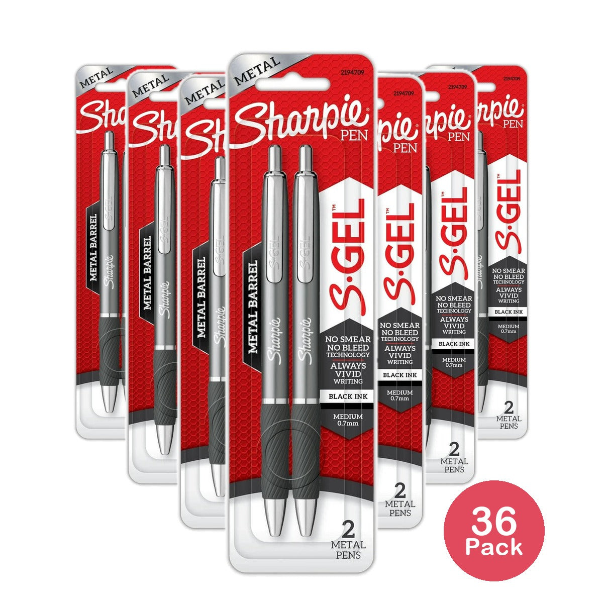 Sharpie S-Gel Gel Pens Sleek Metal Barrel Gunmetal Medium Point (0.7mm) Bla (Pack of 36)