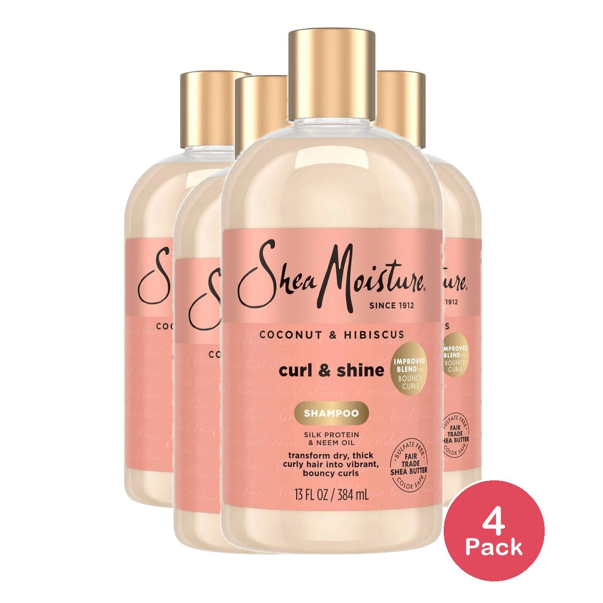 SheaMoisture Coconut & Hibiscus Curl and Shine Shampoo 13 Oz (Pack of 4)