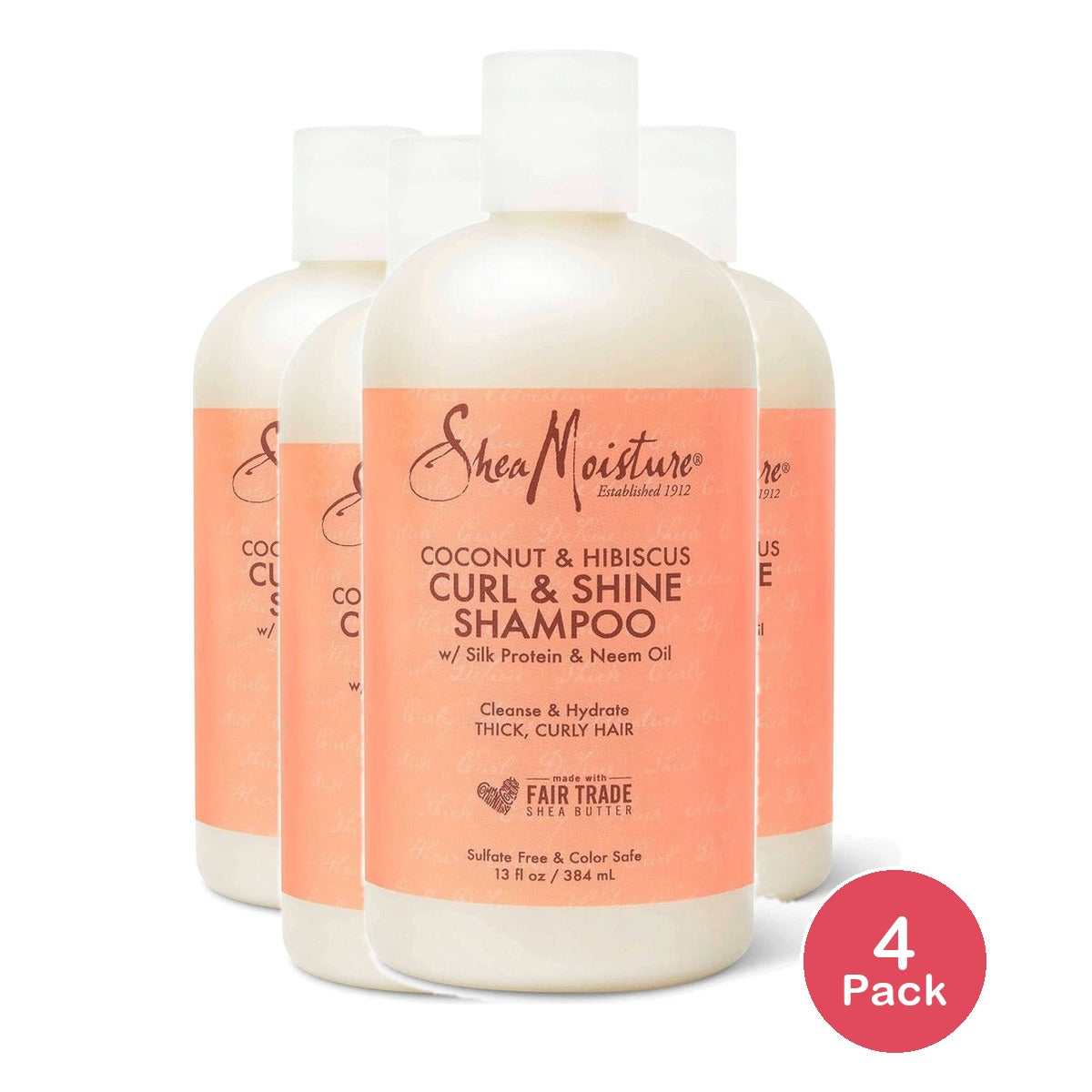 SheaMoisture Coconut & Hibiscus Curl Shampoo 13 Fl Oz (Pack of 4)