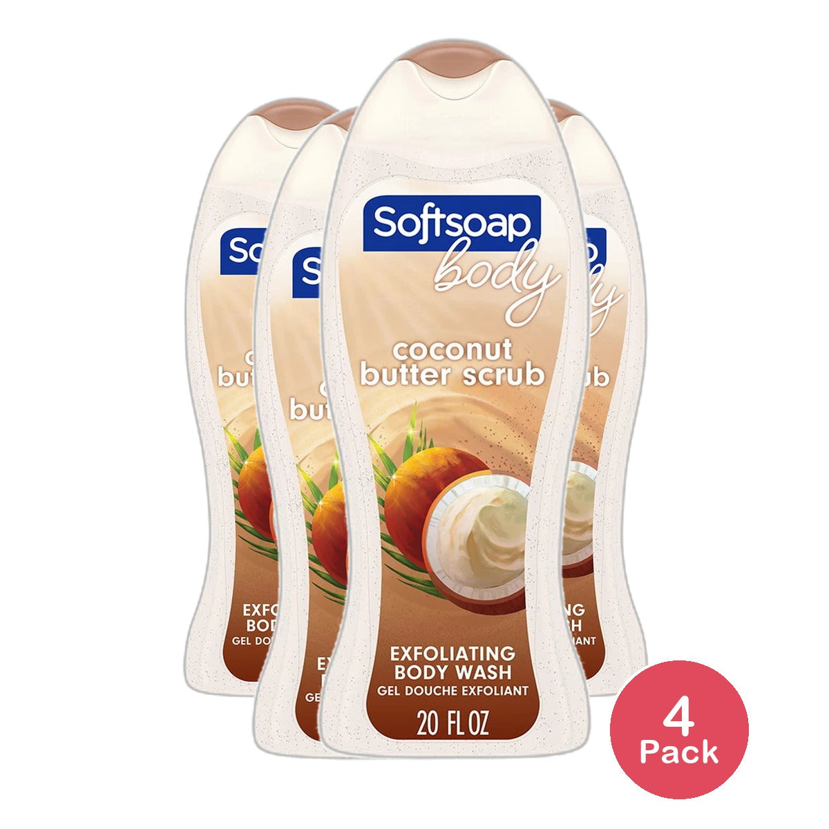 Softsoap Exfoliating Body Wash Coconut Butter Scrub 20Oz (Pack of 4)