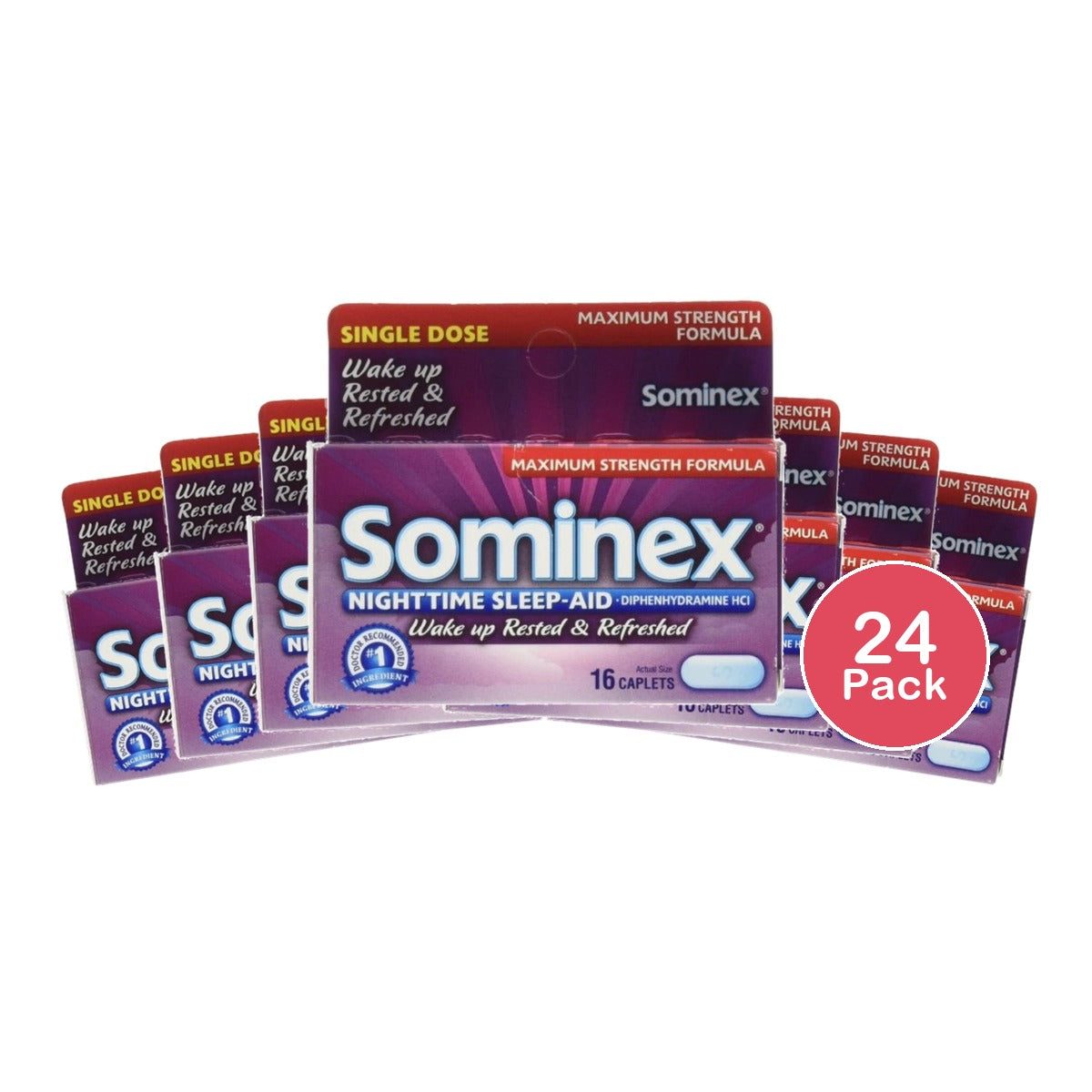 Sominex Nighttime Sleep-Aid Caplets Maximum Strength 16 ea 16 Oz (Pack of 24)