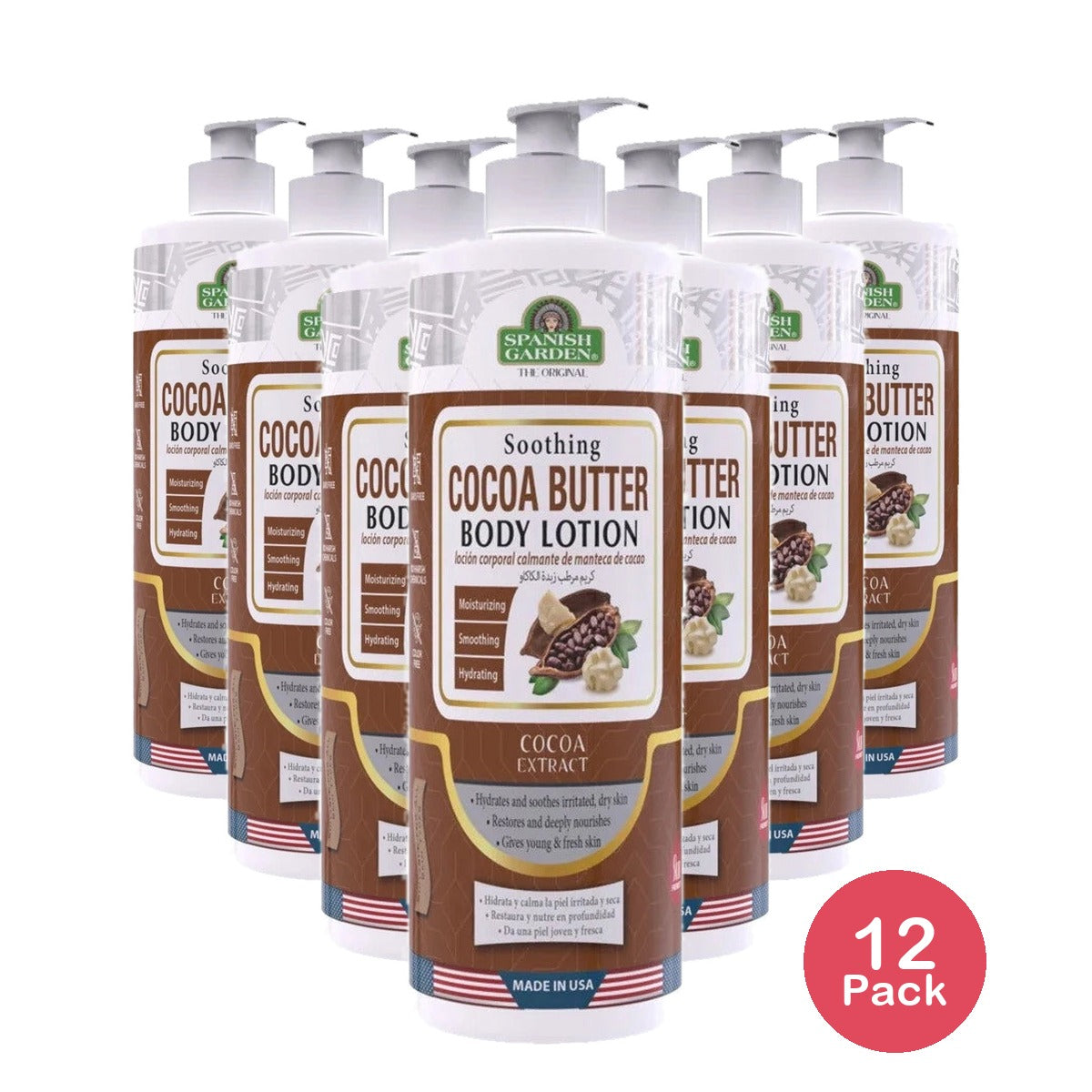 Spanish Garden 19211 Soothing Cocoa Butter Body Lotion (Family size with pump) 32 Oz (Pack of 12)