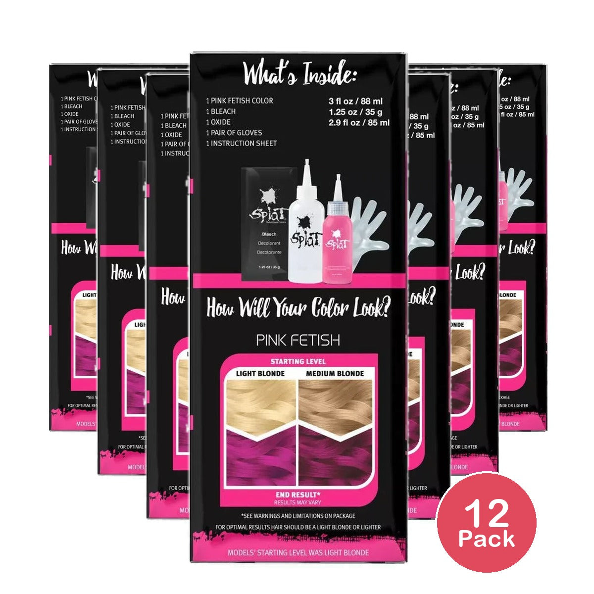 Splat Complete Kit Semi Permanent Hair Color - Pink Fetish - 7.15 fl oz (Pack of 12)