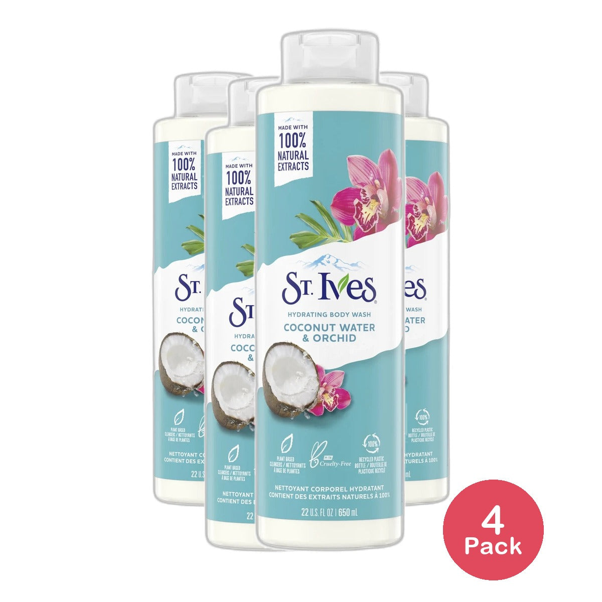 St Ives Coconut Water and Orchid Hydrating Body Wash 22Oz (Pack of 4)