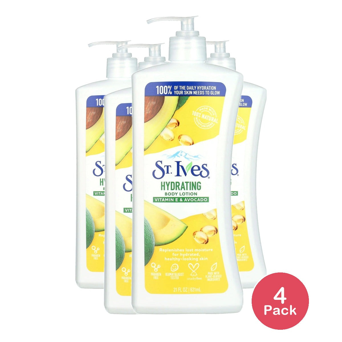 St. Ives Hydrating Hand & Body Lotion Vitamin E & Avocado 21oz (Pack of 4)