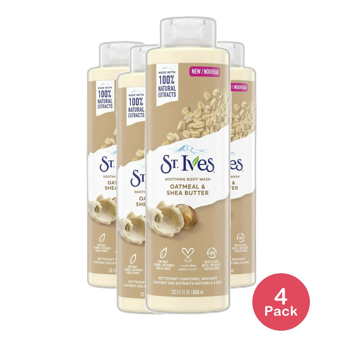 St Ives Oatmeal and Shea Butter Soothing Body Wash 22Oz (Pack of 4)